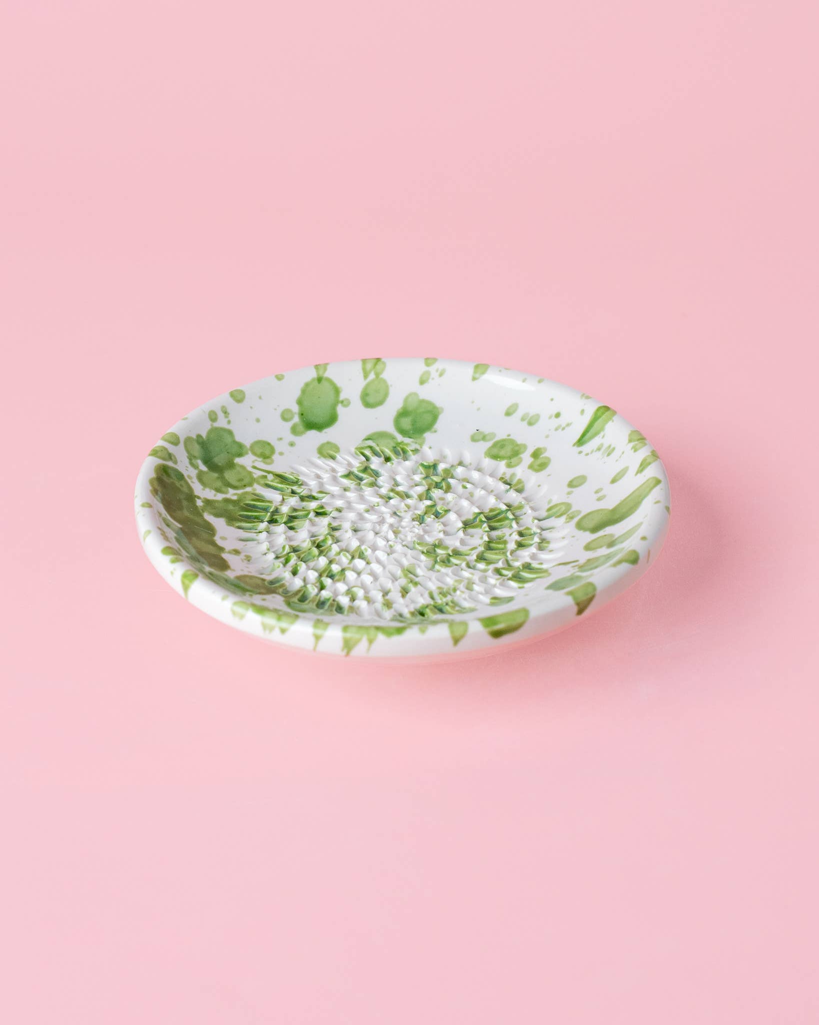 Ceramic Garlic Grater Plate - Small Green & White - Moss