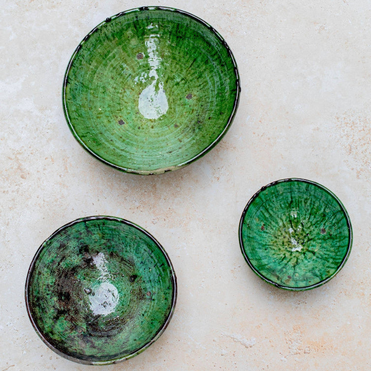 Handmade Moroccan Tamegroute Green Ceramic Serving Bowl 20 cm x 12 cm