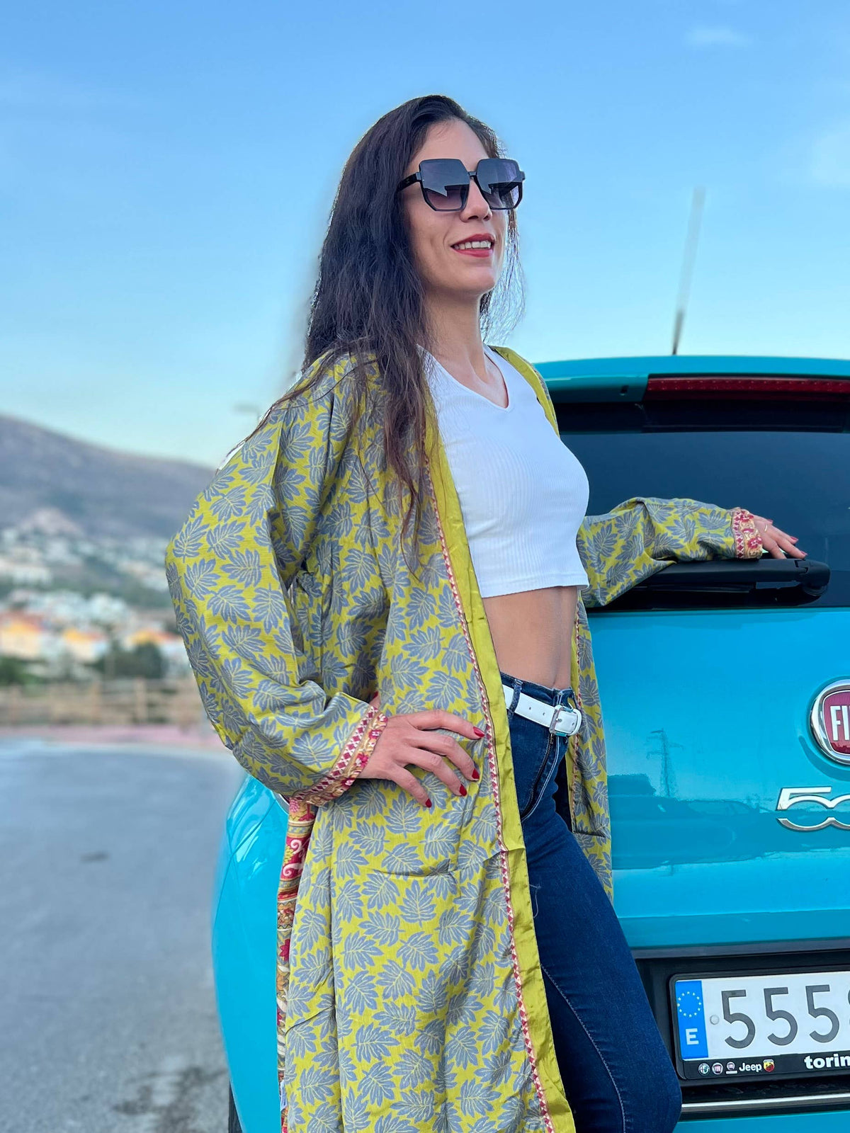 Reversible long kimonos. Recycled silk kimono.