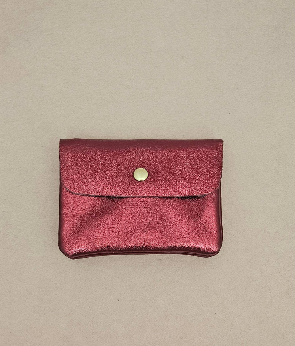 Kangoo metallic cowhide leather coin purse: Noisette