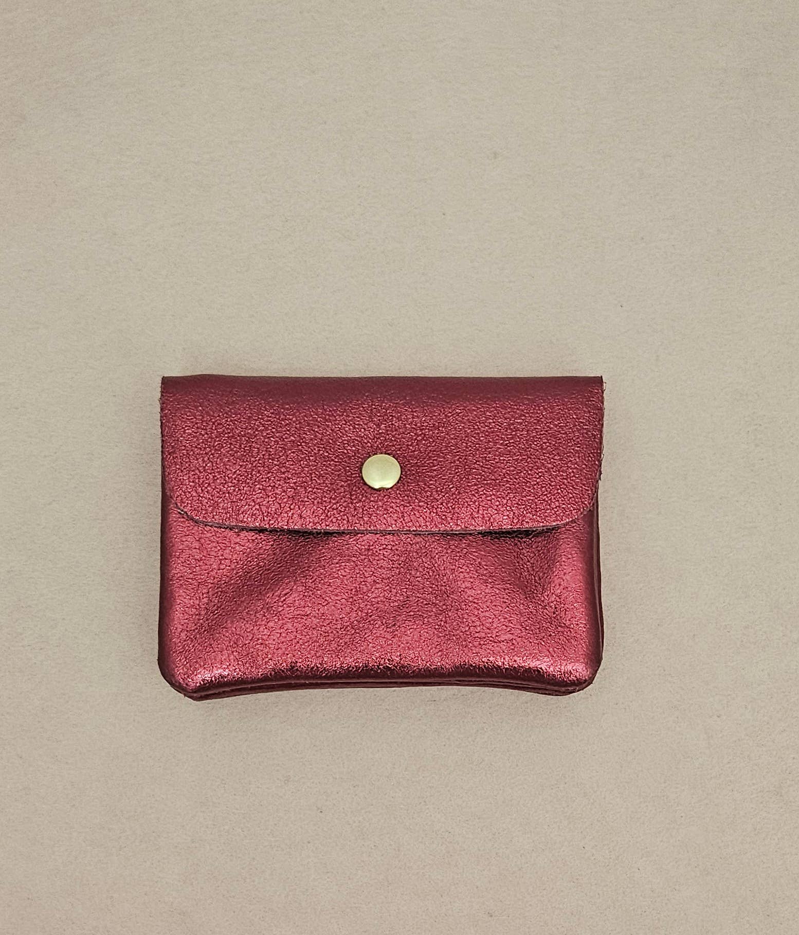 Kangoo metallic cowhide leather coin purse: Noisette