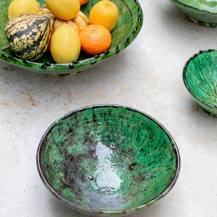 Handmade Moroccan Tamegroute Green Ceramic Serving Bowl 20 cm x 12 cm