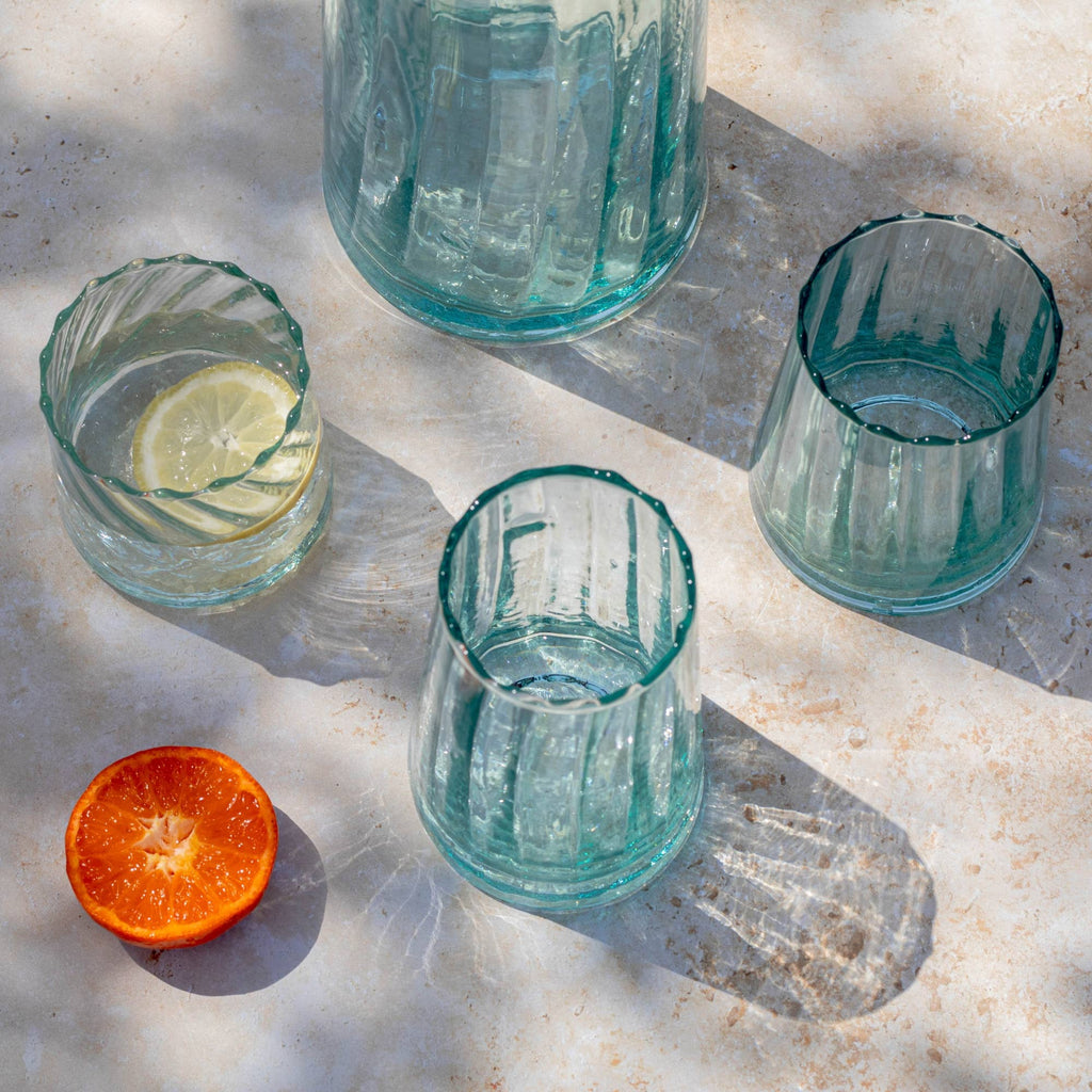 Handmade Moroccan Beldi Ridged Glasses Set of 6 - Clear