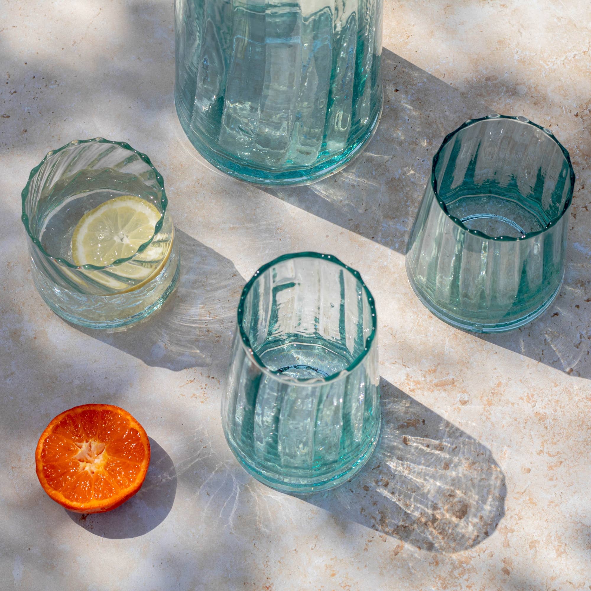 Handmade Moroccan Beldi Ridged Glasses Set of 6 - Clear