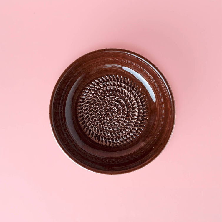 Garlic Grater Plate - Medium Ceramic - Brownie