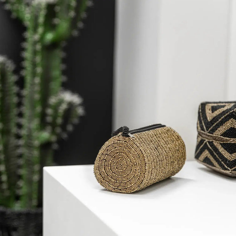 Beaded gold and black pencil/make-up case