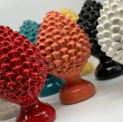 Pigne Siciliana- Caltagirone Ceramic Pinecone cm H.22 - grey/beige, orange, red, turquoise green
