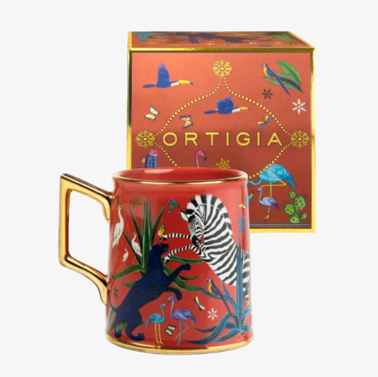 Ortigia Sicilia - Ceramic mug "Tazza" with gold detail, red "Corallo"