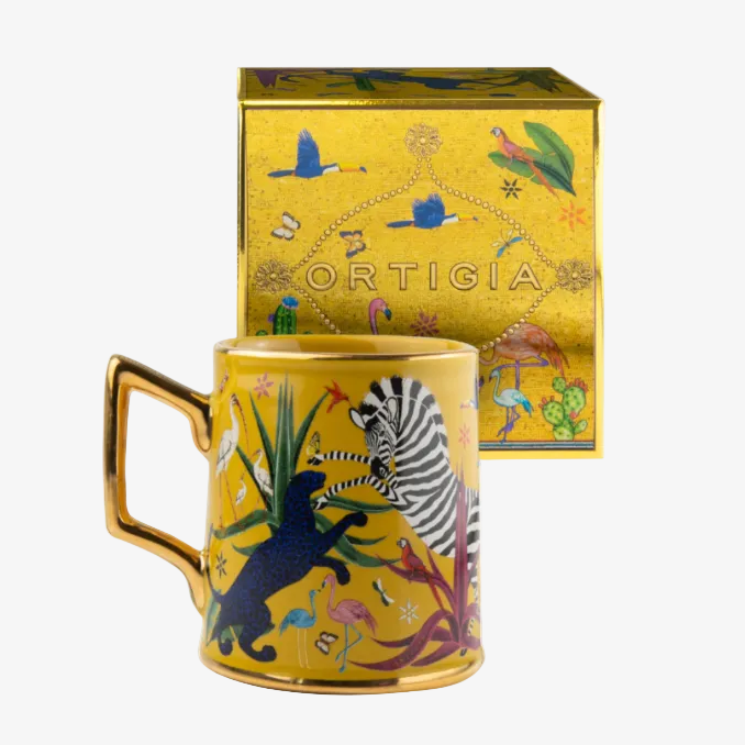 Ortigia Sicilia - Ceramic mug "Tazza" with gold detail, yellow "Sahara"