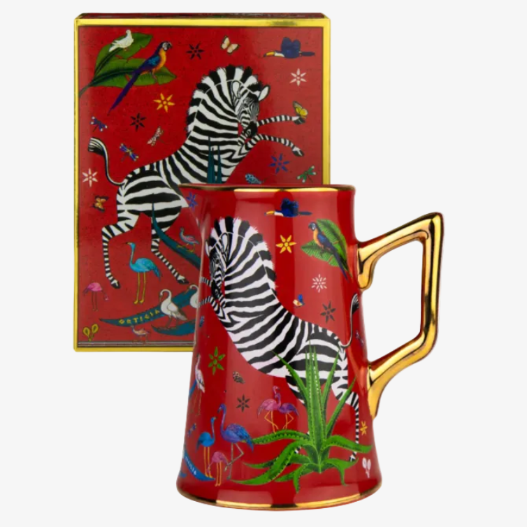 Ortigia Sicilia - ceramic jug with gold detail, red "Corallo"