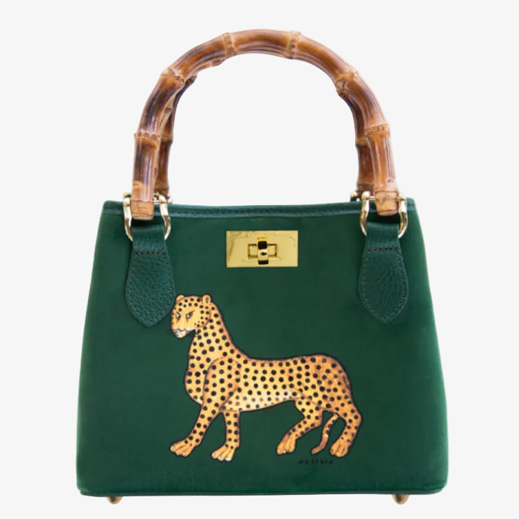 Ortigia Sicilia Velvet Bamboo Bag Green Jewel