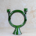 Large handmade Green Ceramic Glazed Candlestick Candleholder 24cm