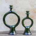 Handmade Tamegroute Green Pottery Candlestick: 25cm or 30cm