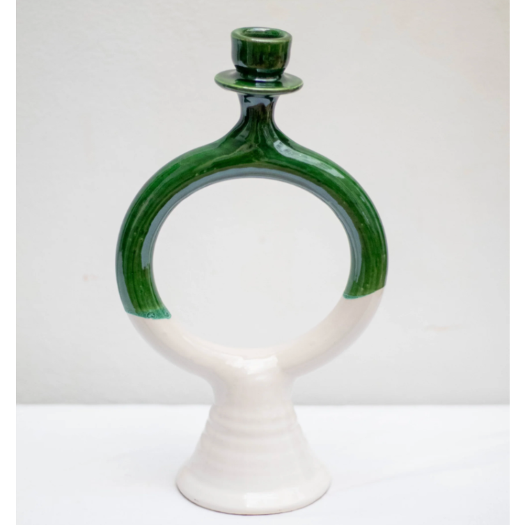 Handmade Green Ceramic Glazed Candlestick Holder 26cm or 30cm