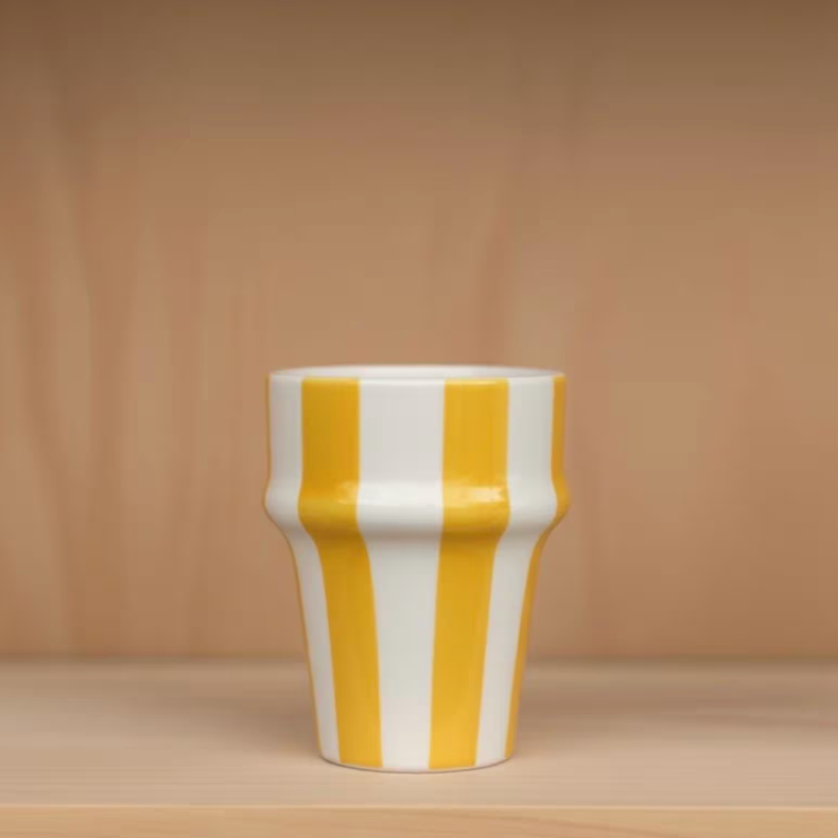 Colorful, handmade Moroccan mug with traditional striped detailing, 8cm