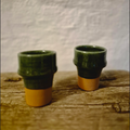 Handcrafted mug with natural clay base & color dip glaze, green/terracotta, 8cm
