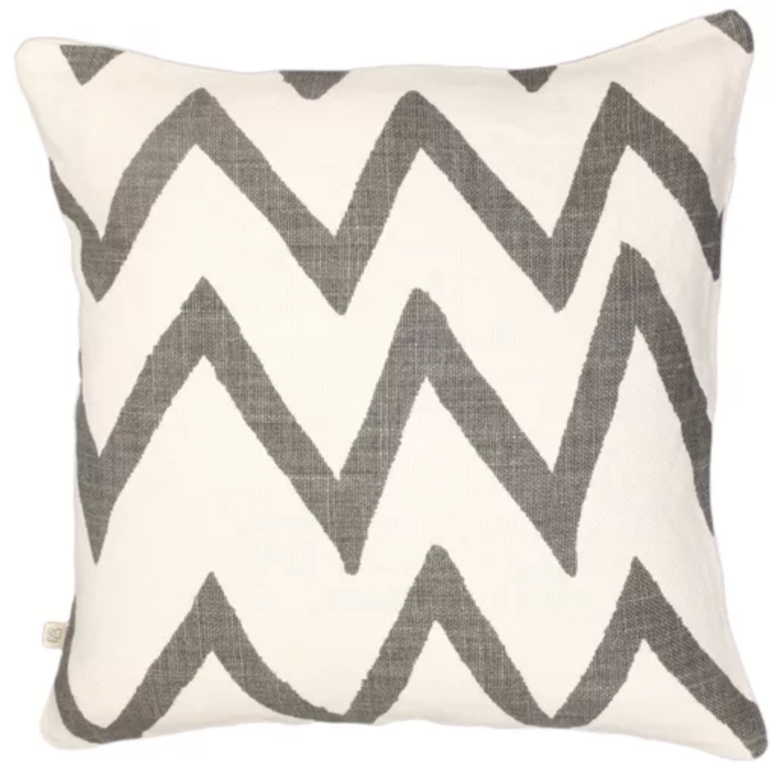 Chhatwal & Jonsson - 100% Italian linen cushion cover, off-white and charcoal grey zig-zag stripe
