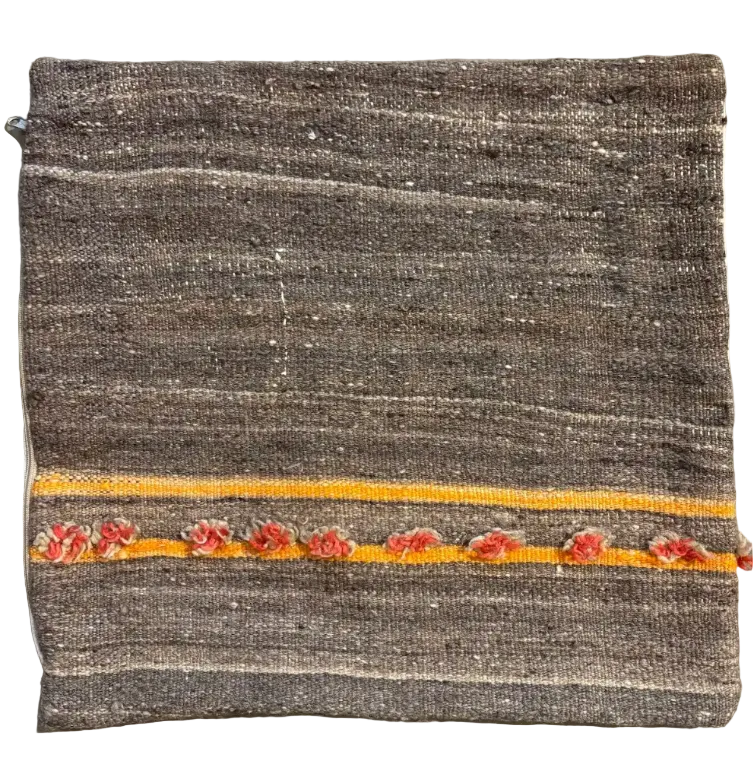 Moroccan hand-woven cushion cover 50x50cm, brown with orange stripe details