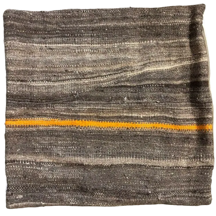 Moroccan hand-woven cushion cover 50x50cm, brown with orange and off-white detail