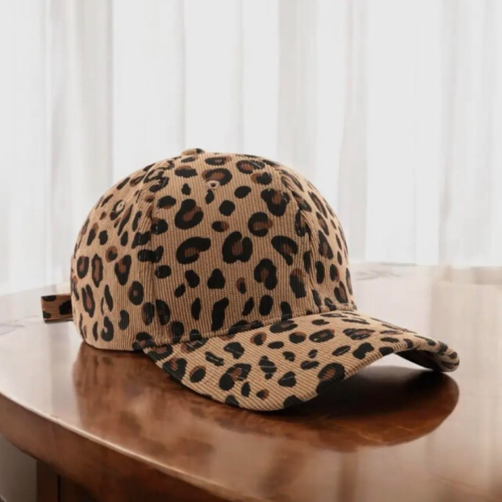 Leopard-print corduroy cap - camel brown