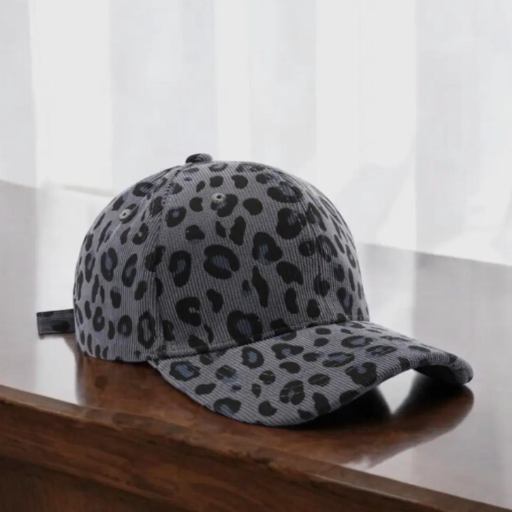 Leopard-print corduroy cap - grey