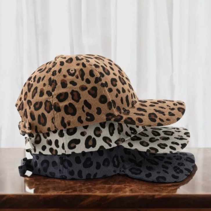Leopard-print corduroy cap - grey