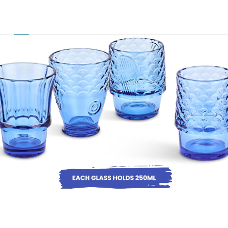 Fish Stacking Glass - Set of 4 250ml (Blue)