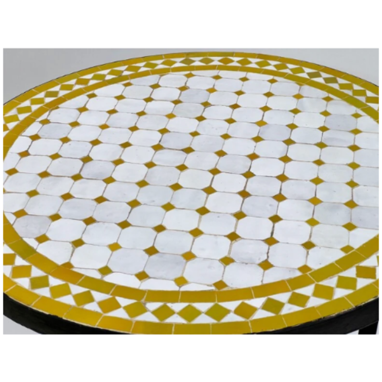 Moroccan Mosaic Table ‘Mustard Yellow/White’ 100cm