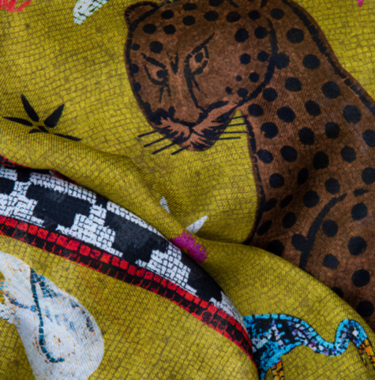 Ortigia Sicilia Ocelot Sciarpa Misto Cashmere Yellow 200x70cm