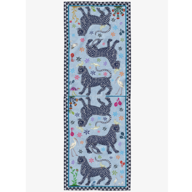 Ortigia Sicilia Ocelot Sciarpa Misto Cashmere Celeste 200x70cm