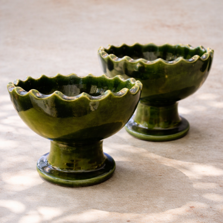 Tamegroute Green Glazed Jagged Edge Bowl 15cm or 20cm