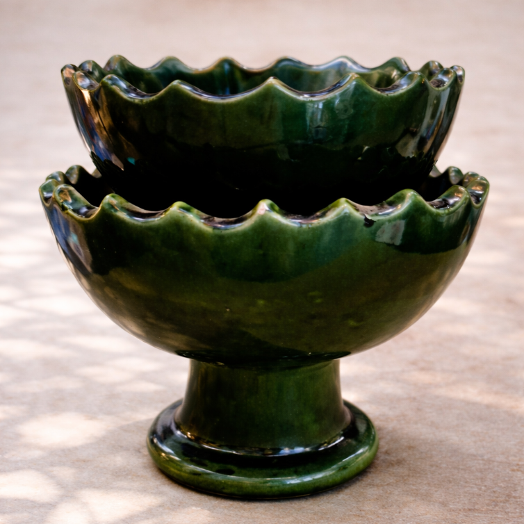 Tamegroute Green Glazed Jagged Edge Bowl 15cm or 20cm