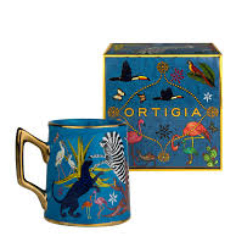 Ortigia Sicilia - Ceramic mug  "Tazza" with gold detail, Blue