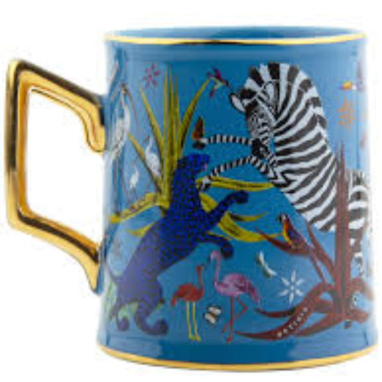 Ortigia Sicilia - Ceramic mug  "Tazza" with gold detail, Blue