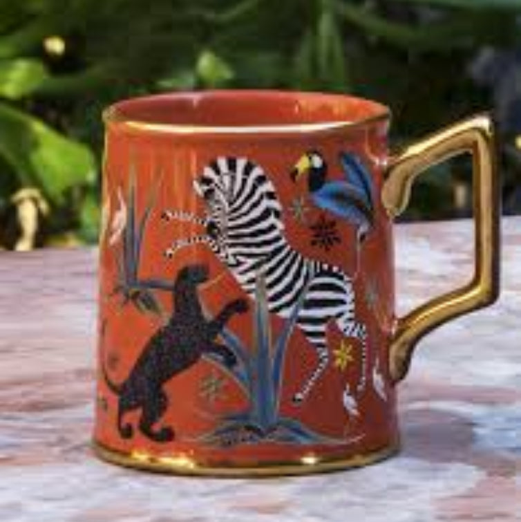 Ortigia Sicilia - Ceramic mug "Tazza" with gold detail, red "Corallo"