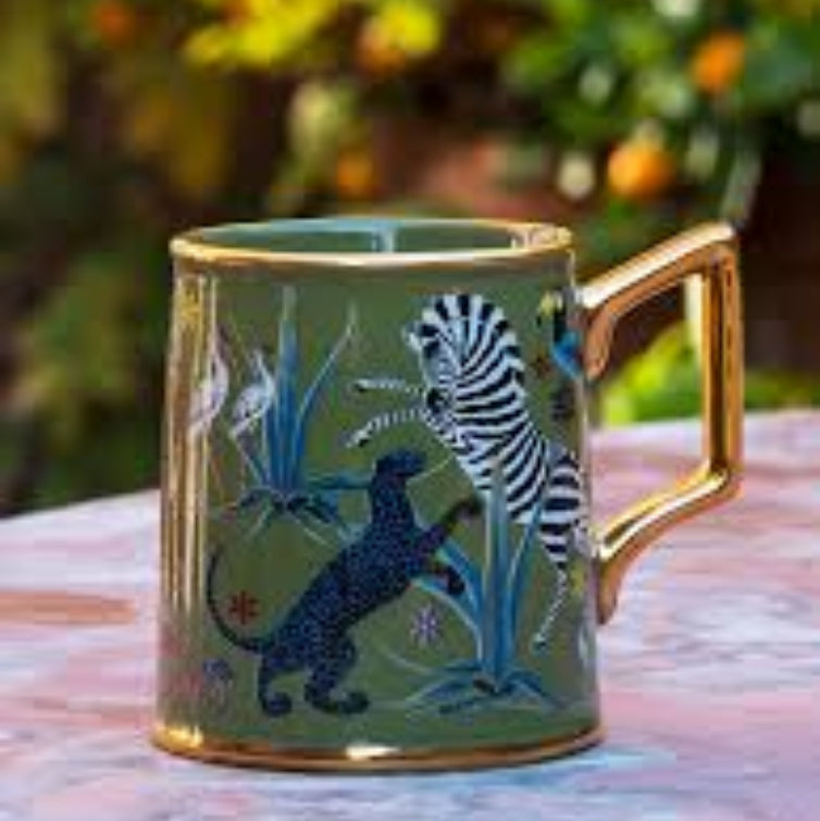 Ortigia Sicilia - Ceramic mug "Tazza" with gold detail, green