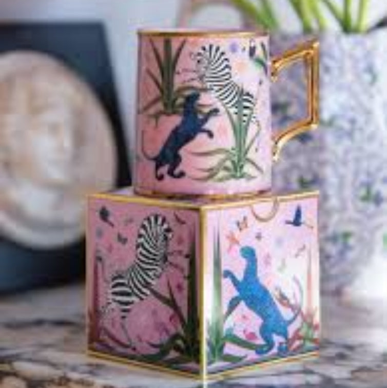 Ortigia Sicilia - Ceramic mug "Tazza" with gold detail, pink