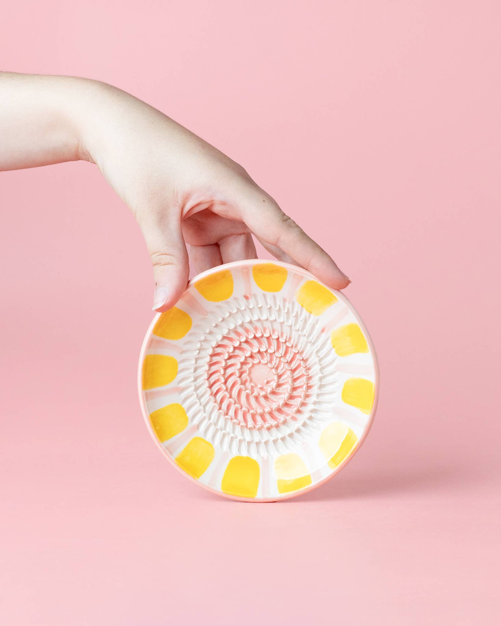 Ceramic Garlic Grater Plate - Small Pink & Yellow- Valentina