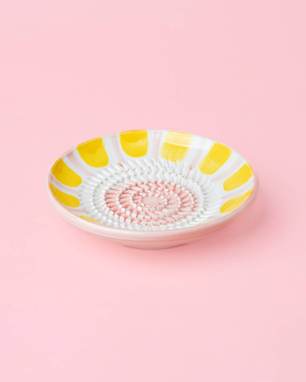 Ceramic Garlic Grater Plate - Small Pink & Yellow- Valentina