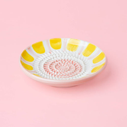 Ceramic Garlic Grater Plate - Small Pink & Yellow - Valentina