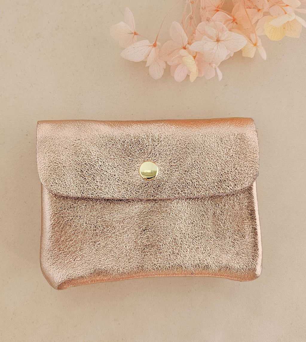 Kangoo metallic cowhide leather coin purse: Noisette
