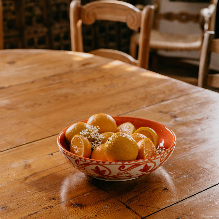 Large Ceramic Bowl - Salad Bowl - Orange & Beige - Azahara