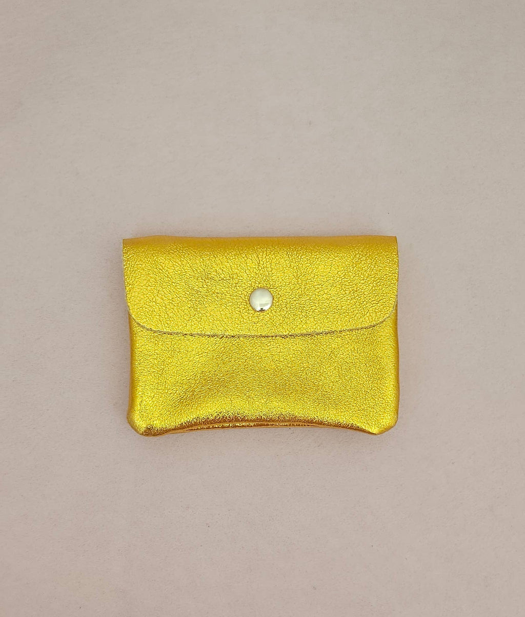 Kangoo metallic cowhide leather coin purse: Grass green