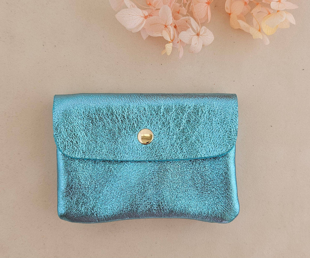 Kangoo metallic cowhide leather coin purse: Grass green