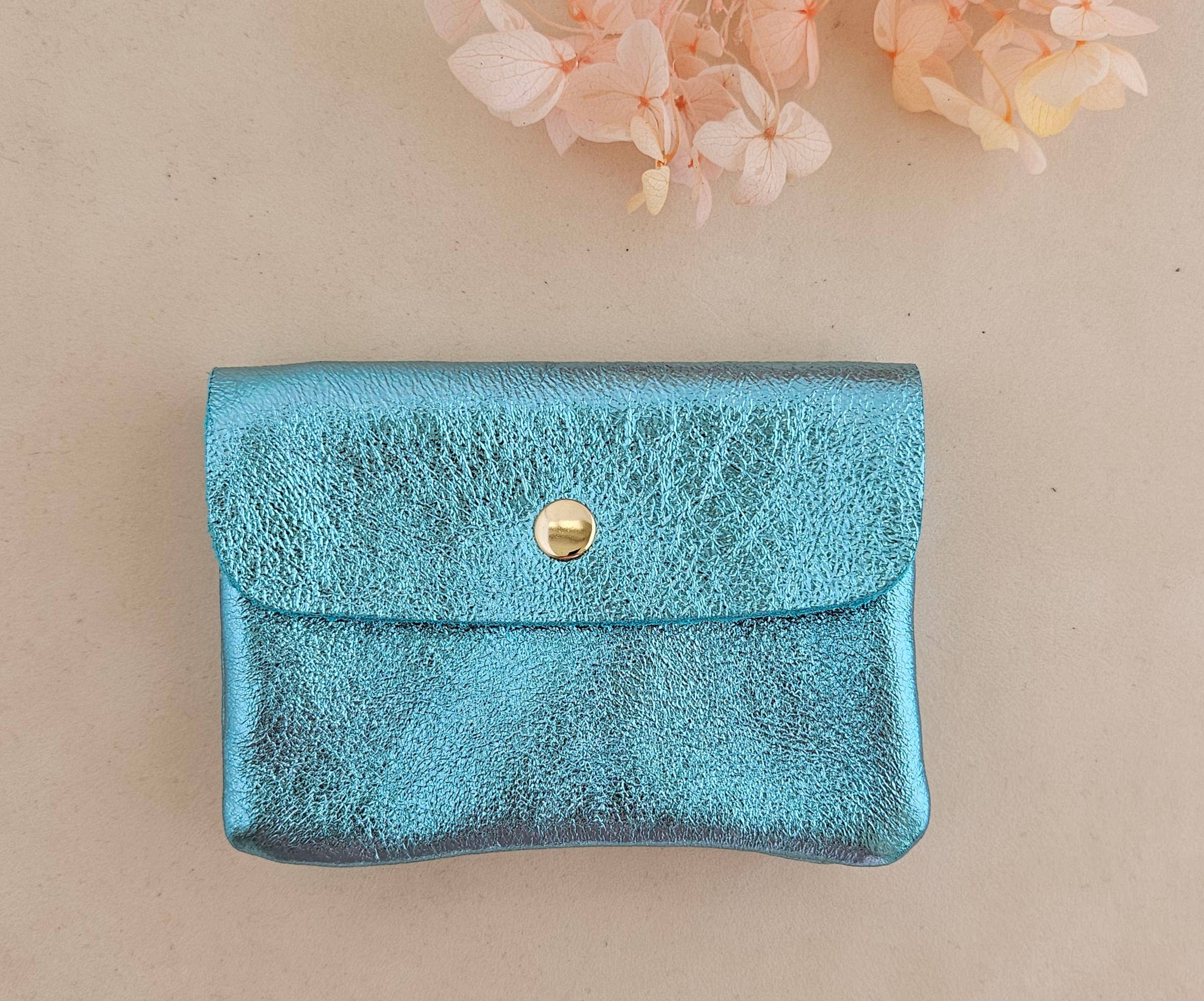 Kangoo metallic cowhide leather coin purse: Noisette