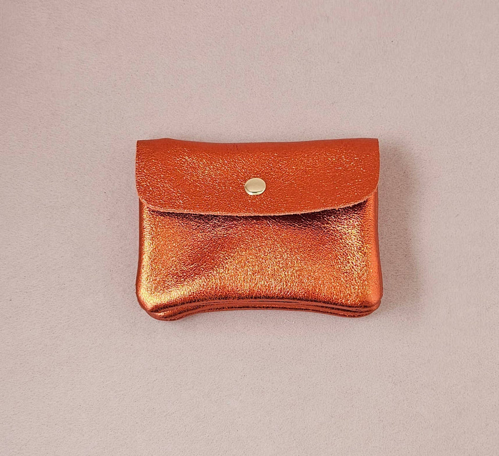 Kangoo metallic cowhide leather coin purse: Noisette