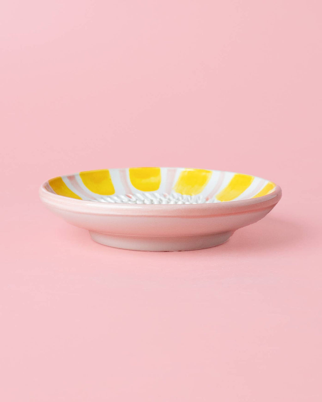 Ceramic Garlic Grater Plate - Small Pink & Yellow- Valentina