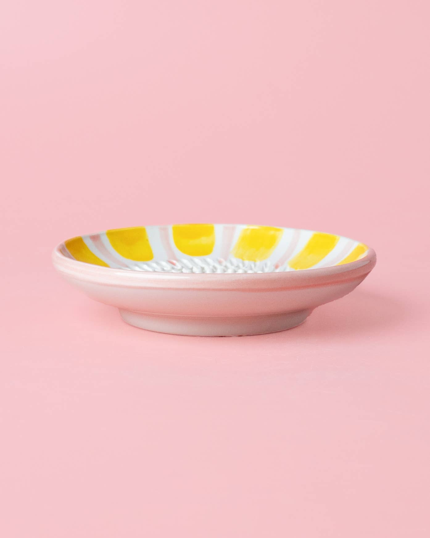 Ceramic Garlic Grater Plate - Small Pink & Yellow- Valentina