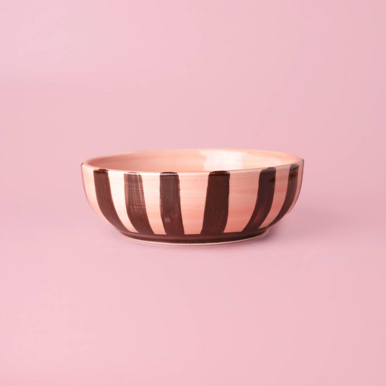 Medium Vintage Pottery Grater Bowl Pink and Brown -Chocolate