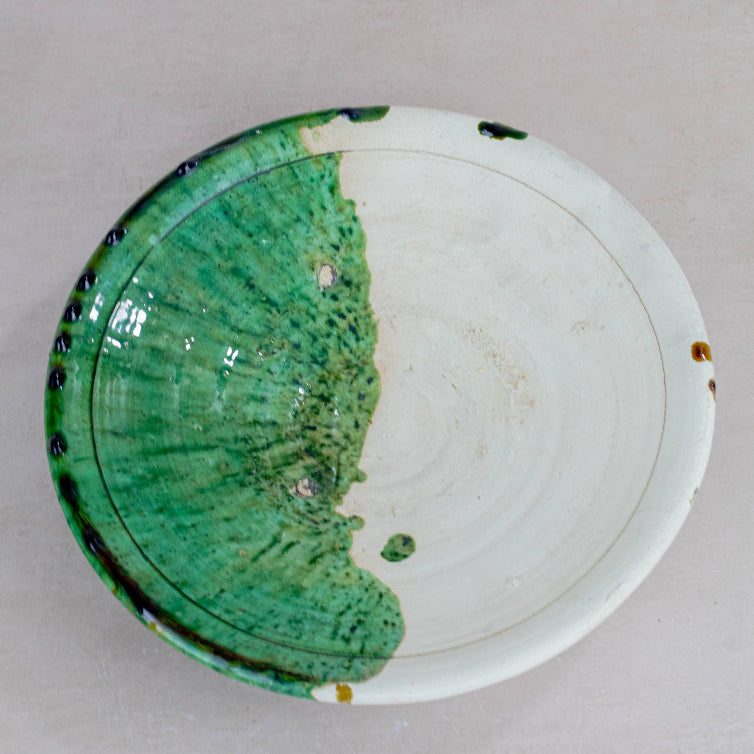Moroccan Tamegroute Half Glazed Plate - Handmade Pottery 30 cm